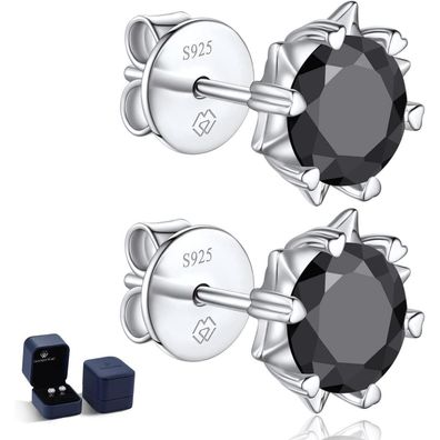 MomentWish Moissanite Ohrstecker Schwarz 2 Karat Damen Herren 925 Silber 6.5mm