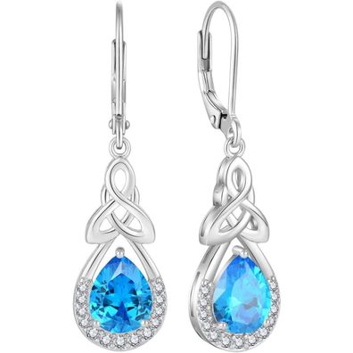 Keltischer Knoten Ohrringe Damen 925 Sterling Silber Aquamarin Tropfen