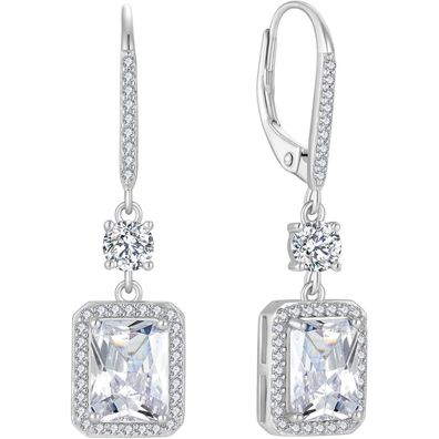 FJ Quadrat Prinzessschliff Silber Ohrringe Damen Zirkonia Geburtsstein Schmuck