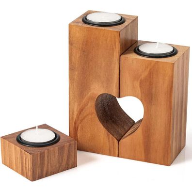 Herz Teelichthalter Holz 3er Set Kerzen Deko Mama Oma Geschenk Valentinstag