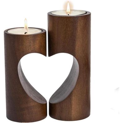 ChasBete Holz Teelichthalter Set Herz Romantisch Tischdeko Braun