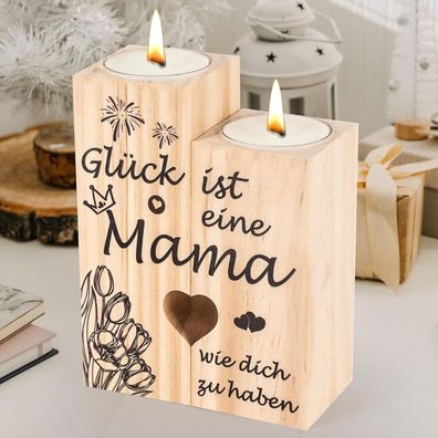 Personalisierte Mama Kerzenständer Holz Geschenk Weihnachten Muttertag