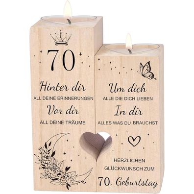 70. Geburtstag Frau Kerzenhalter Geschenkideen Deko Holz 12cm