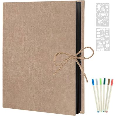 AIOR Fotoalbum Selbstklebend 60 Schwarze Seiten Familienalbum Hochzeit Beige