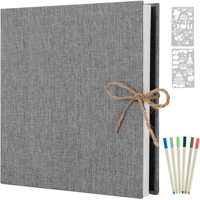 AIOR Selbstklebendes Fotoalbum Groß Leinen Scrapbook 60 Weiße Seiten 33x32cm