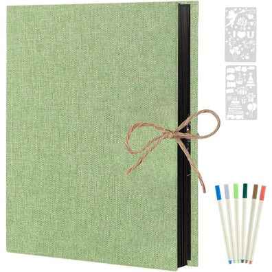 AIOR Fotoalbum Selbstklebend 60 Schwarze Seiten DIY Scrapbook Hochzeit Grün