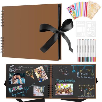 Fotoalbum Schwarz 29,5 X 21cm DIY Scrapbook Gästebuch 80 Seiten Für 240 Bilder