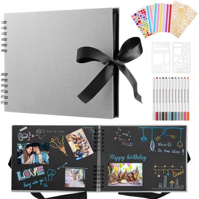 DazSpirit Fotoalbum Selbstgestalten 80 Schwarze Seiten Scrapbook DIY Fotobuch