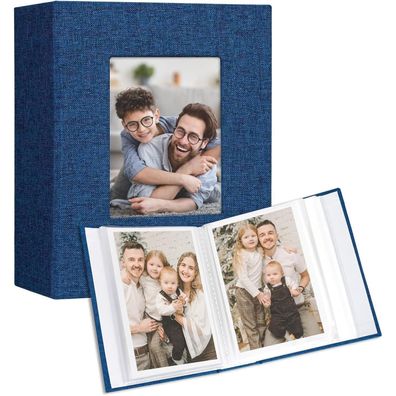 Fotoalbum 10x15 Fotos 2er Pack Leinen Cover Frontfenster Einsteckalbum Blau
