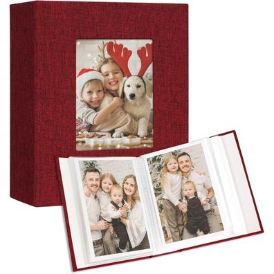 Fotoalbum Vienrose Klein 10x15 Leinen Cover Frontfenster 2 Pack 100 Fotos Rot