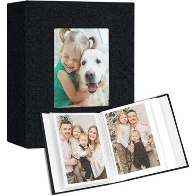 Fotoalben Klein 10x15 Fotos 2er Pack Leinen Cover Frontfenster Schwarz