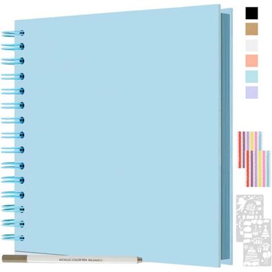 JAECU Fotoalbum 21x21cm DIY Fotobuch 40 Seiten Spiralalbum Scrapbook Blau
