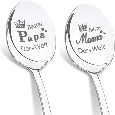Geschenkset Kaffeelöffel Mama Papa Gravur Edelstahl Beste Eltern Welt