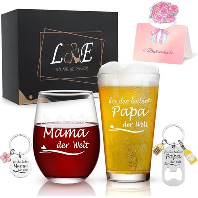 Joymaking Weinglas und Bierglas Set - Personalisiertes Geschenk Eltern Muttertag