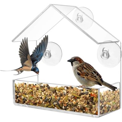 Transparentes Vogelhaus Fenster Futterhaus mit Saugnäpfen 15x15x6cm