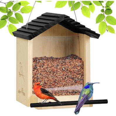 Vogelhaus Holz wetterfest Vogelfutterspender schwarz Dach groß Garten Balkon