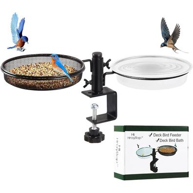 Hrayltop Vogelfutterspender Vogeltränke 18cm Metall Balkonhalterung 2-in-1