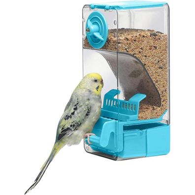 Automatischer Vogelfutterspender mit Sitzstange für Wellensittiche, 550 ml, Blau