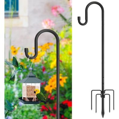 Schäferhaken Schwarz 156cm Vogelfutterspender Stange 5 Zinken Garten Hirtenhaken