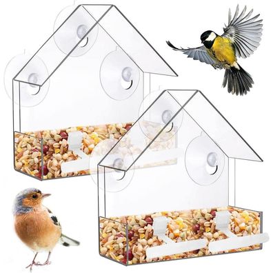 Transparentes Vogelhaus Fenster Vogelfutterstation Acryl Saugnäpfe 2er Set