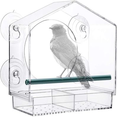 Vogelfutterstation Transparent für Wildvögel Fenster Vogelhäuschen 21x20x10cm