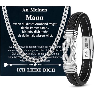Merclix Herrenmode Geschenkset Lederarmband & Halskette Schwarz