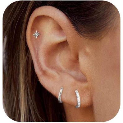 FUNEIA Ohrringe Silber 925 14K Vergoldet Damen Creolen Ohrstecker Zirkonia Gold