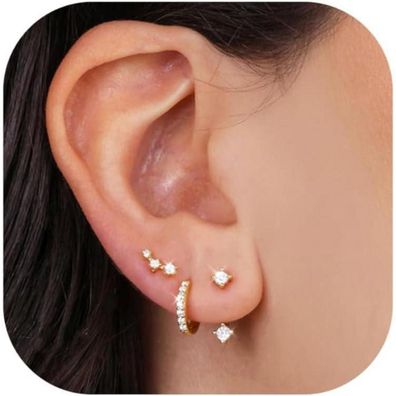 FUNEIA Ohrringe Silber 925 14K Vergoldet Damen Creolen Ohrstecker Gold Set