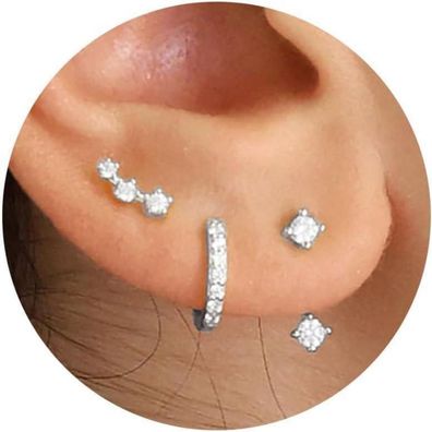 FUNEIA Damen Ohrringe Silber 925/14K Vergoldet Zirkonia Set Wasserfest