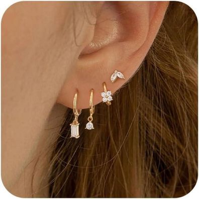FUNEIA Ohrringe Silber 925 14K Vergoldet Damen Zirkonia Set Gold Creolen