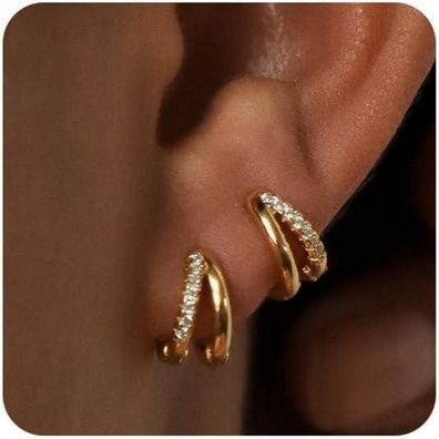 Ohrringe Silber 925 Set Damen 14K Vergoldet Creolen Ohrstecker Zirkonia Gold