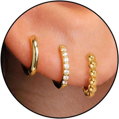 FUNEIA Ohrringe Set Silber 925 Damen 14K Vergoldet Creolen Ohrstecker Zirkonia