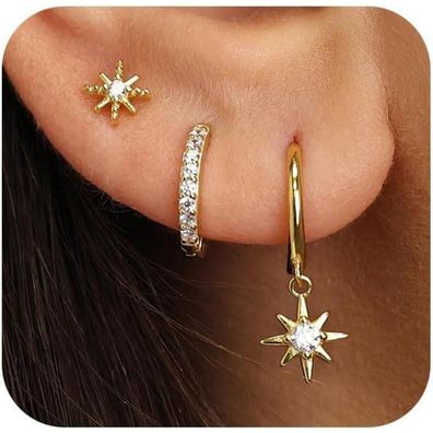925 Silber Damen Ohrringe Set 14K Vergoldet Zirkonia Stapelbar Gold Silber
