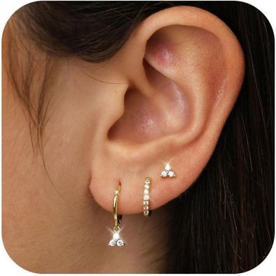 FUNEIA Damen Ohrringe Silber Gold 925 14K Vergoldet Zirkonia Set Elegante