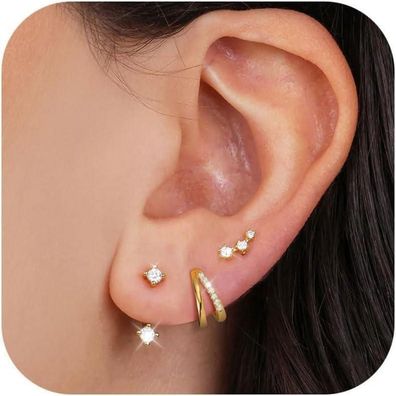 Ohrringe Set Silber 925 Gold Vergoldet Zirkonia Ohrstecker Creolen Damen