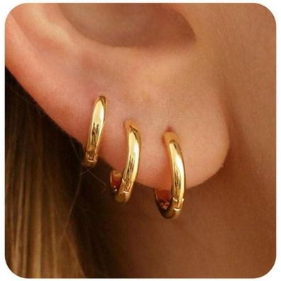 FUNEIA 3 Paar Creolen Silber Gold Damen Ohrringe Set 14K Vergoldet Mini Creolen