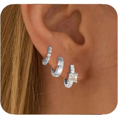 3 Paar FUNEIA Creolen Silber 925 Gold Damen Ohrringe Set 14K Vergoldet