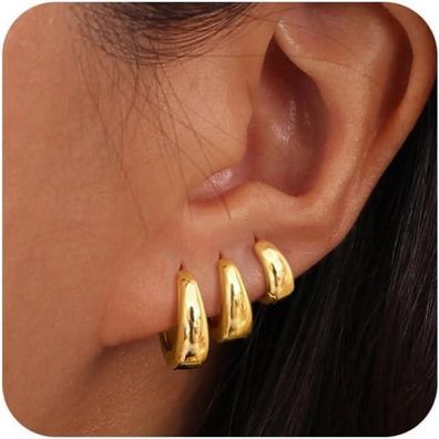 3 Paar FUNEIA Creolen Silber 925/Gold Damen Ohrringe Set 14K Vergoldet Mini