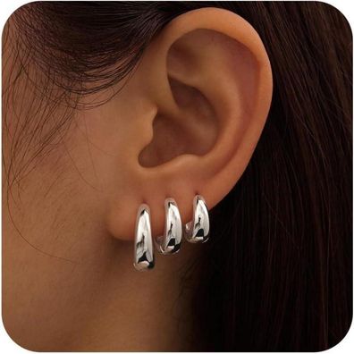 FUNEIA 3 Paar Creolen Silber 925 Gold Damen Ohrringe Set 14K Vergoldet