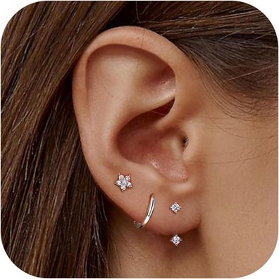 Ohrringe Set Silber 925 Damen 14 Karat Vergoldet Zirkonia Creolen 925 Piercings