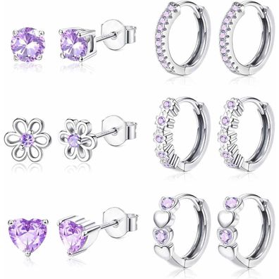 925 Silber Ohrringe Set Damen Mädchen hypoallergen Sleeper Blume Herz Creolen