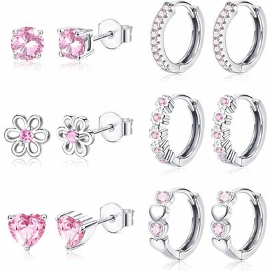 Ohrringe: JeweBella 6 Paar Set Damen Mädchen 925 Silber hypoallergen Creolen