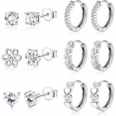 6 Paar Kleine Ohrringe Set Damen Mädchen 925 Silber Hypoallergen Ohrstecker