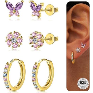 JeweBella Ohrringe Set Silber/Gold Damen Mädchen 925 Creolen Piercings