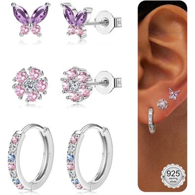 JeweBella Damen Ohrringe Set Silber/Gold 925 Creolen Ohrstecker Piercings