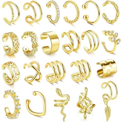 22 Damen Ear Cuffs Ohrclips Set Einstellbar-Ohne Ohrlöcher