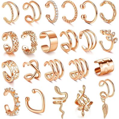 22Pcs Ear Cuff Set Ohrclips Damen Einstellbar Ohrringe Ohrmanschette