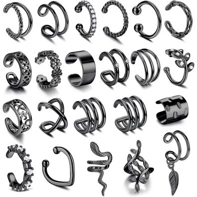 22Pcs Damen Ear Cuff Set Ohrclips Ohrmanschette - Gold Silber Roségold Schwarz