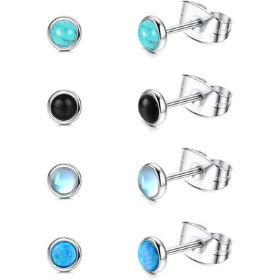 Mondstein Opal Türkis Ohrringe Set 4MM/6MM Chirurgenstahl Damen Kinder