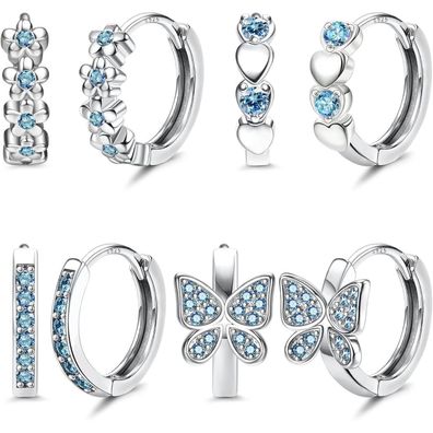 Creolen Ohrringe Set Silber 925 Mädchen Kinder Zirkonia Schmetterling Herz